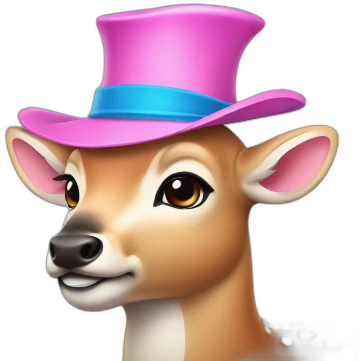 A deer with a blue nose and Big pink hat emoji