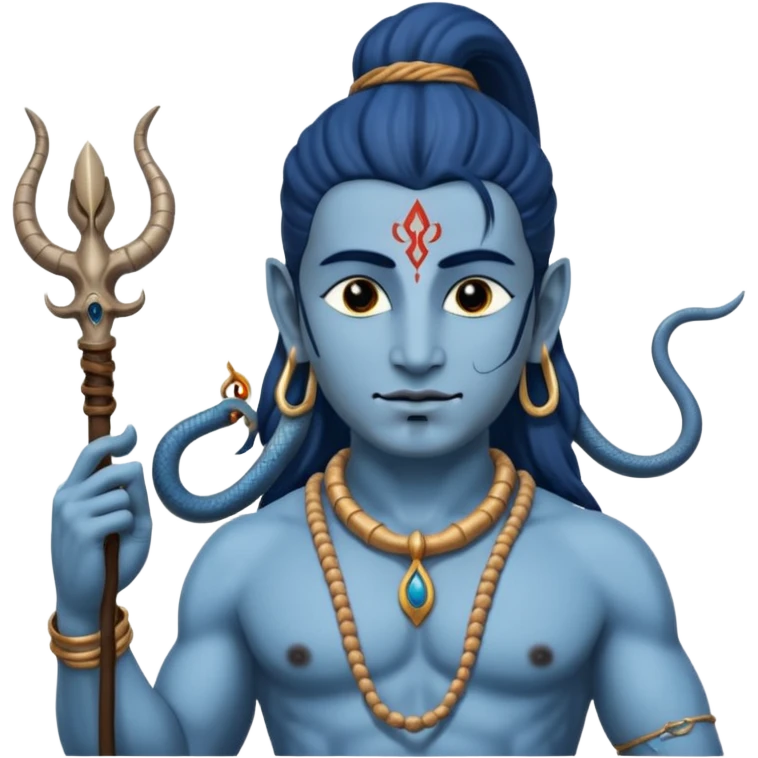 Mahadev real god  shiv not like cartoon  blue body and trishul and and had damru and nack around sanke  emoji
