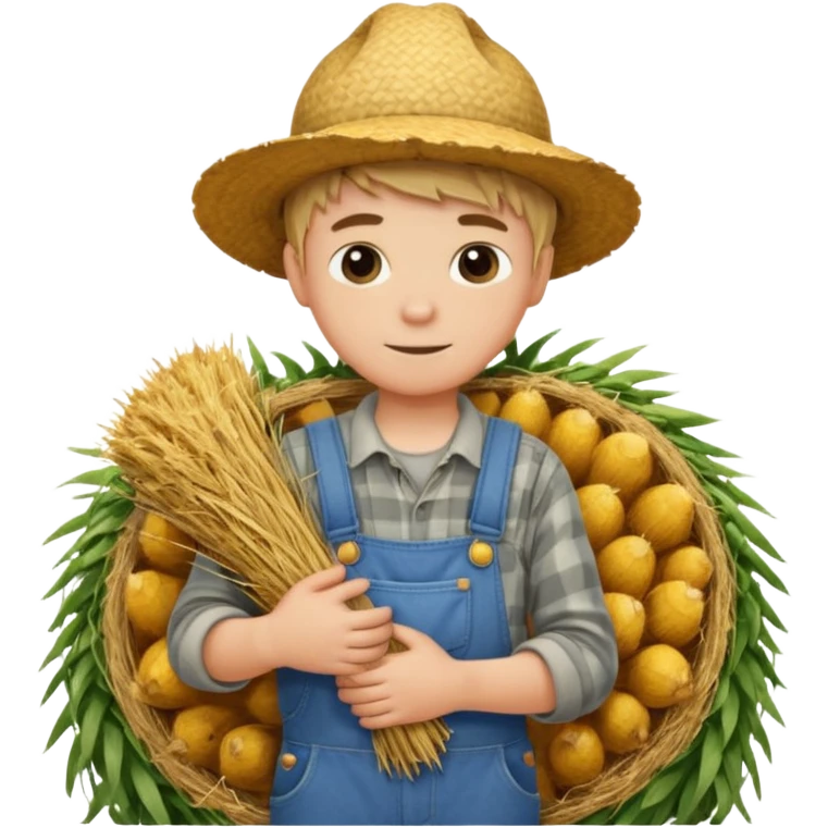 boy farmer, hug a bundle of straw emoji