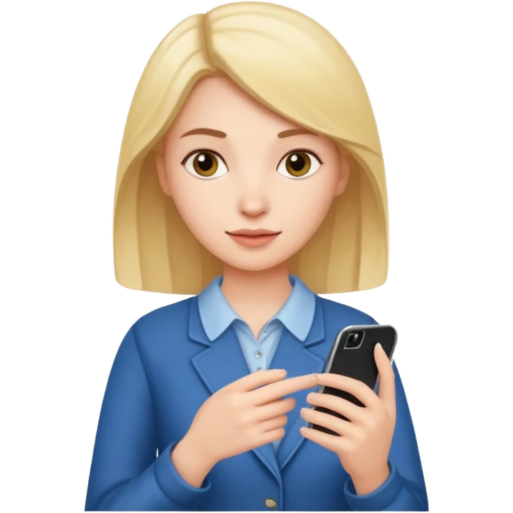Mujer joven blanca con teléfono en mano  emoji