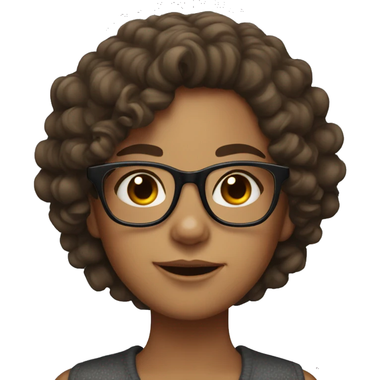 A girl with curly brown hair, brown eyes, Black glasses, freckles emoji