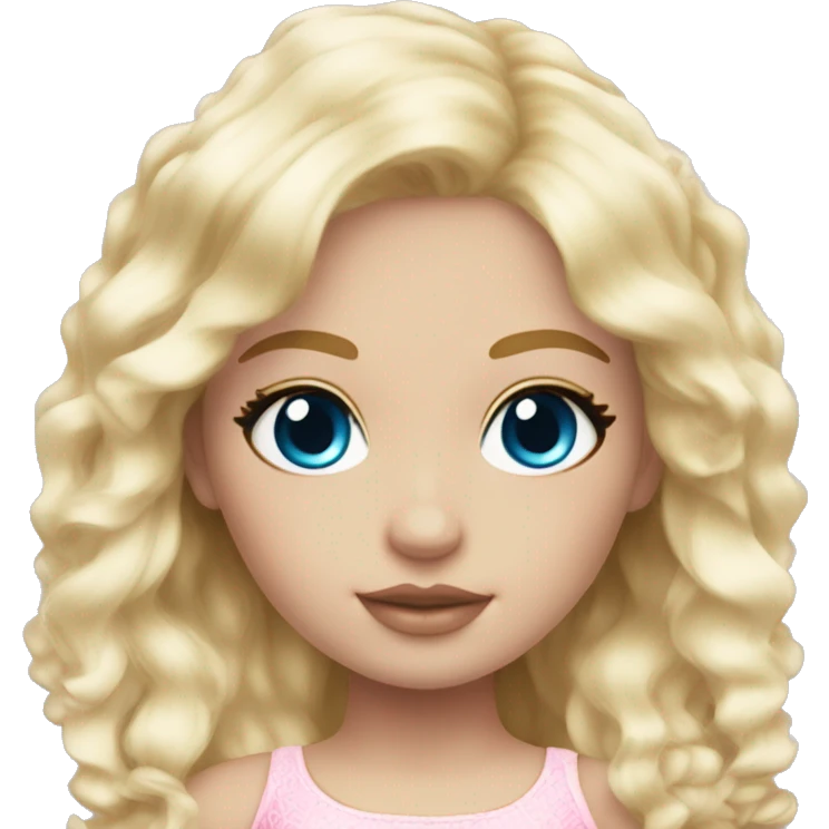 ocean blue doll eyes, blonde hair, feminine, pink, girl, angelic emoji