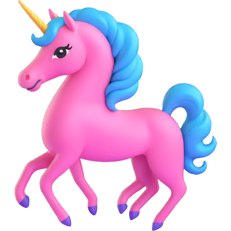 pink unicorn with blue hair emoji