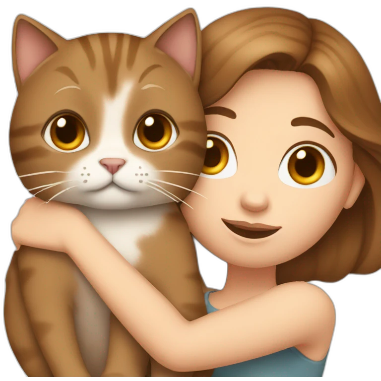 white girl with brown hair holding a cat emoji
