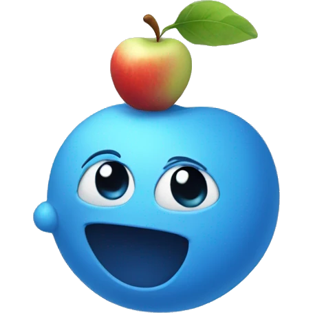 silly blue guy holding apple emoji