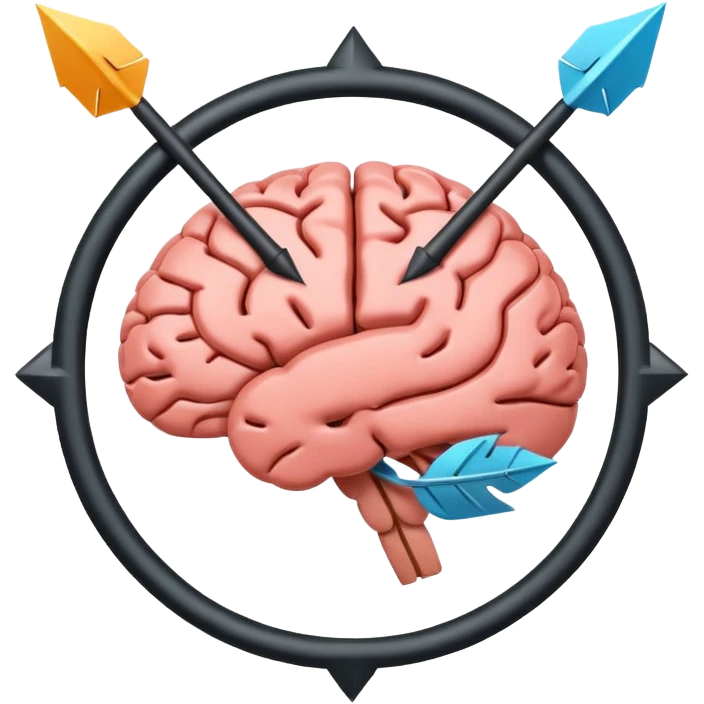 Minimalistic flat vector icon, iOS style, thin black contour on white background. Human brain with two arrows in a circle around it, symbolizing thought change. No text, no shadows. emoji