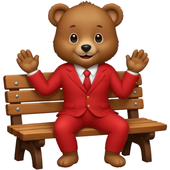 bear wearing a red suit sitting on a bench emoji