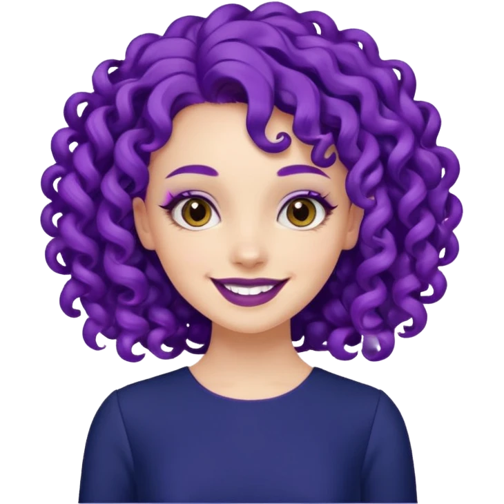Fashion Model with Purple Curls, navy dress emoji