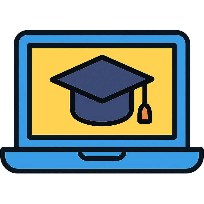 modern icon style laptop with a graduation hat emoji