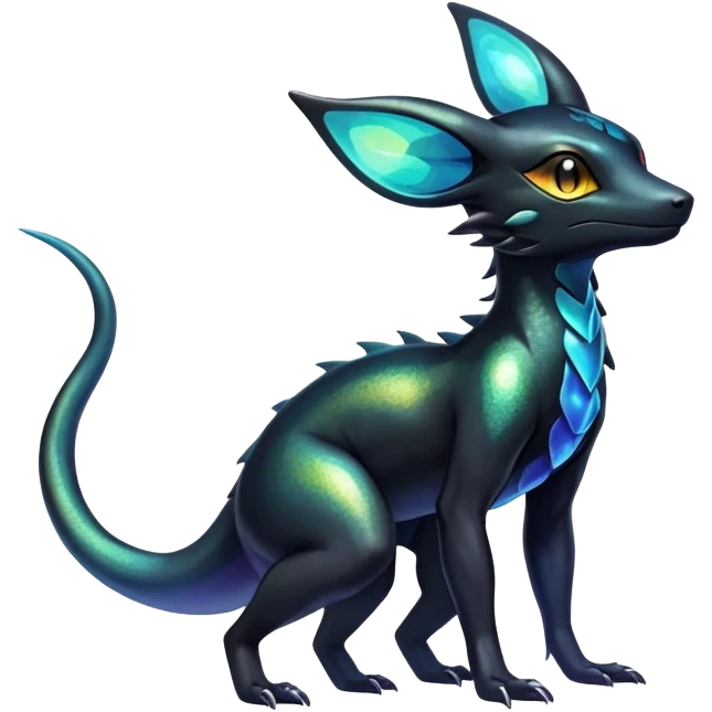 Colorful Iridescent Exotic Salandit-Aurorus-Umbreon-Fakémon-hybrid-creature (full body)  emoji
