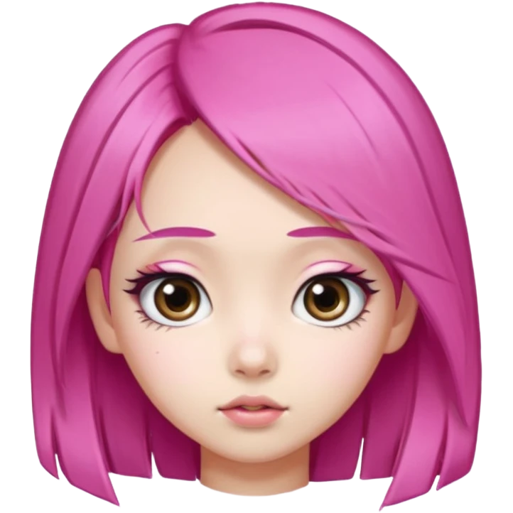 An Asian girl with pink hair, big eyes, thick eyebrows, and long eyelashes; only her head... emoji