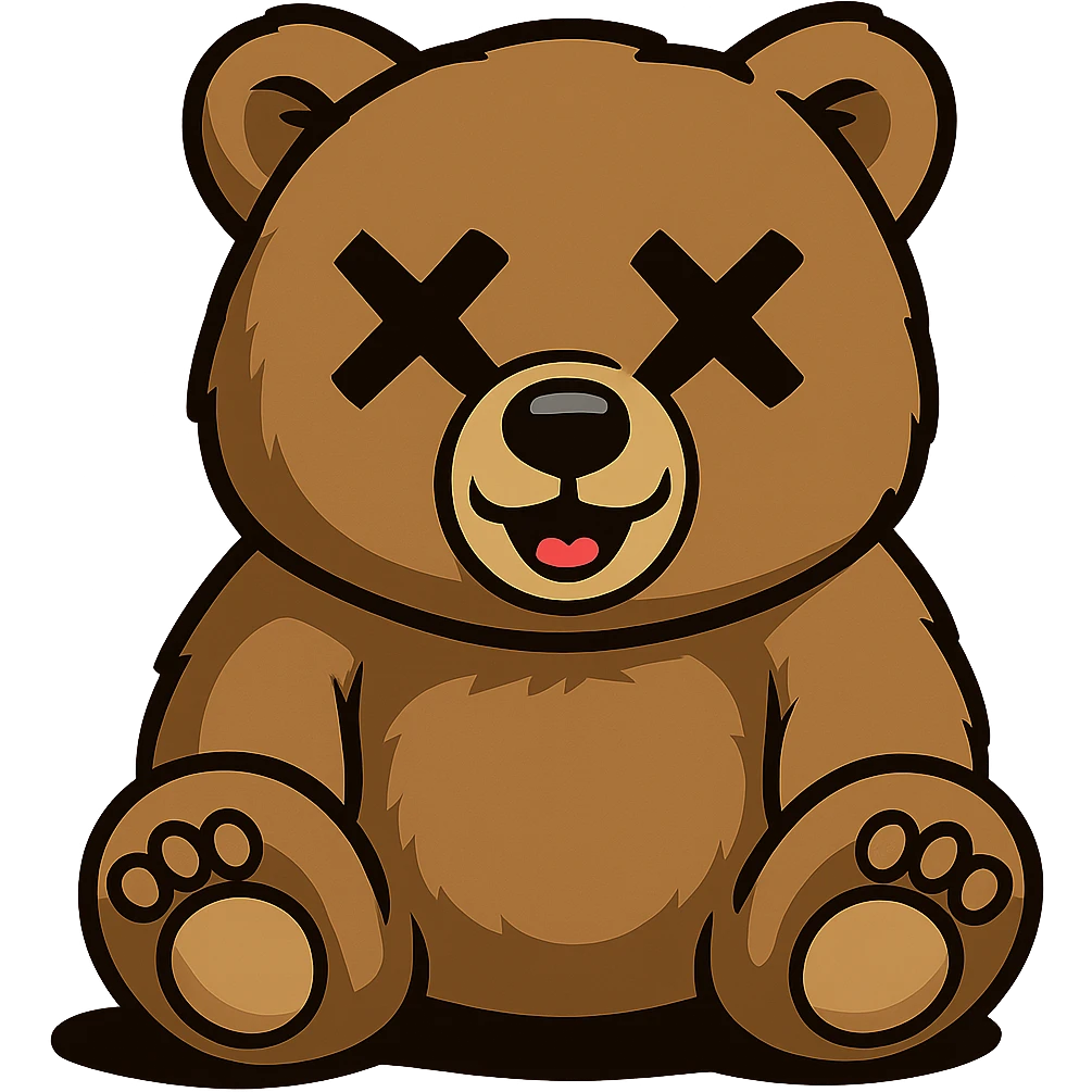 Overlay cartoon X's on the eyes in the exact same style and position as the deer image, referencing the deer for the X style. Keep everything else 100% identical—pose, style, lighting, and details. Make the background transparent. emoji