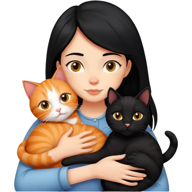 A black-haired girl hugs a ginger cat and A black cat emoji