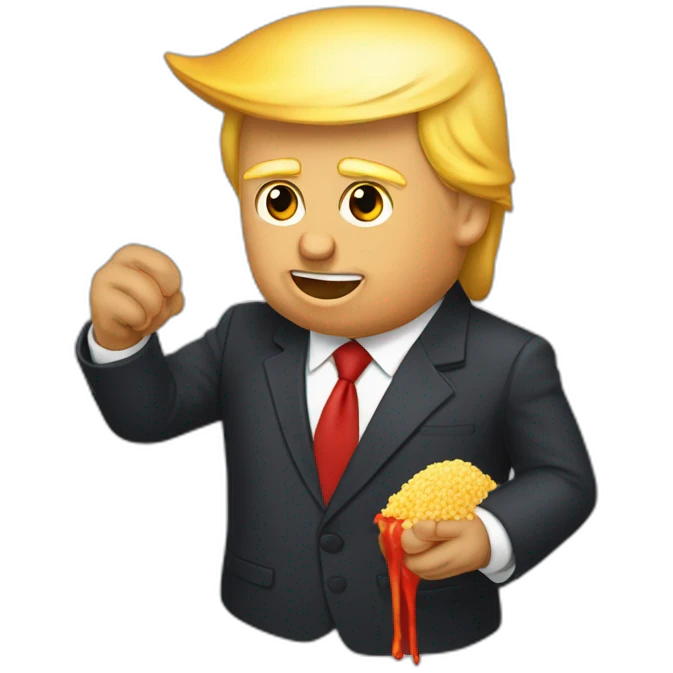 Trump avec une cravate rouge qui mange du couscous emoji