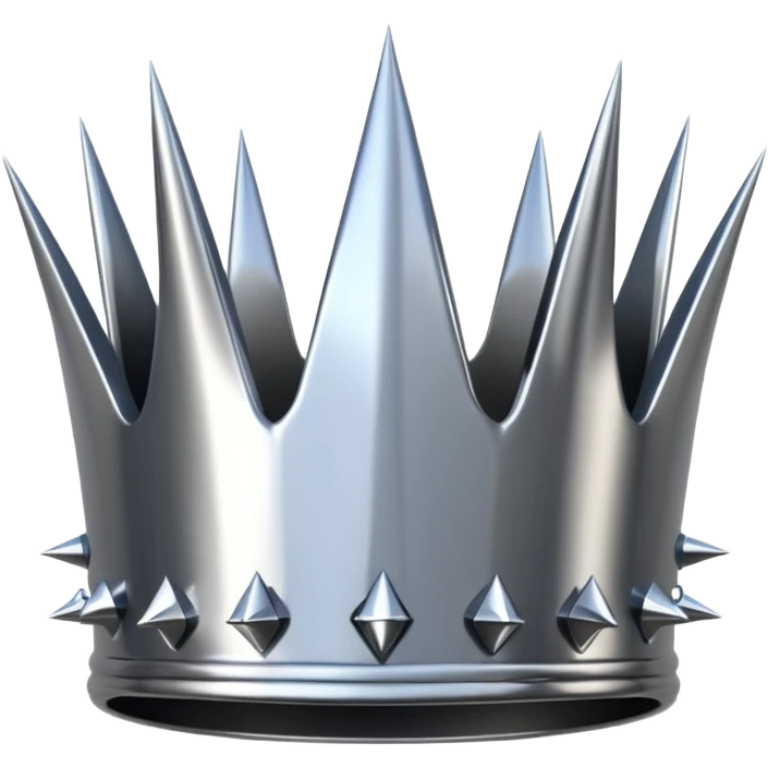 A spiked crown emoji made of silver chrome, sharp yet rounded metallic spikes, glossy reflections, aggressive luxury swag aesthetic, iOS emoji style, centered, clean white background emoji