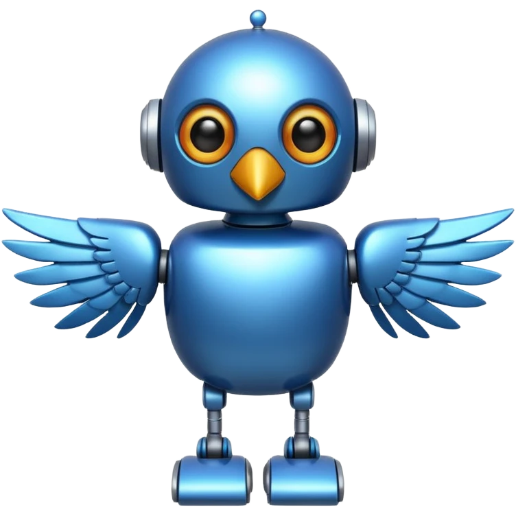 blue robot-bird, friendly emoji