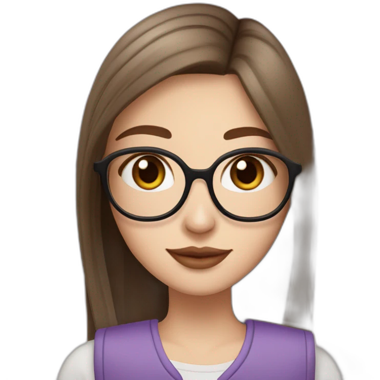 a brunette white girl with long straight hair holding an iPad and bubble tea emoji