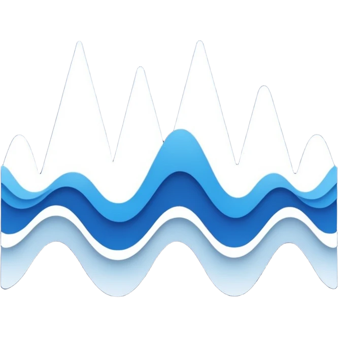 logo on white background showing a waveform morphing into text. Clean blue and white geometric emoji