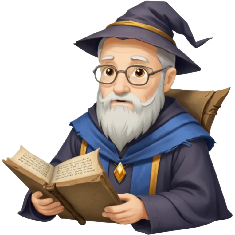 Old Scholar Wizard – gray beard, reading ancient scroll. emoji