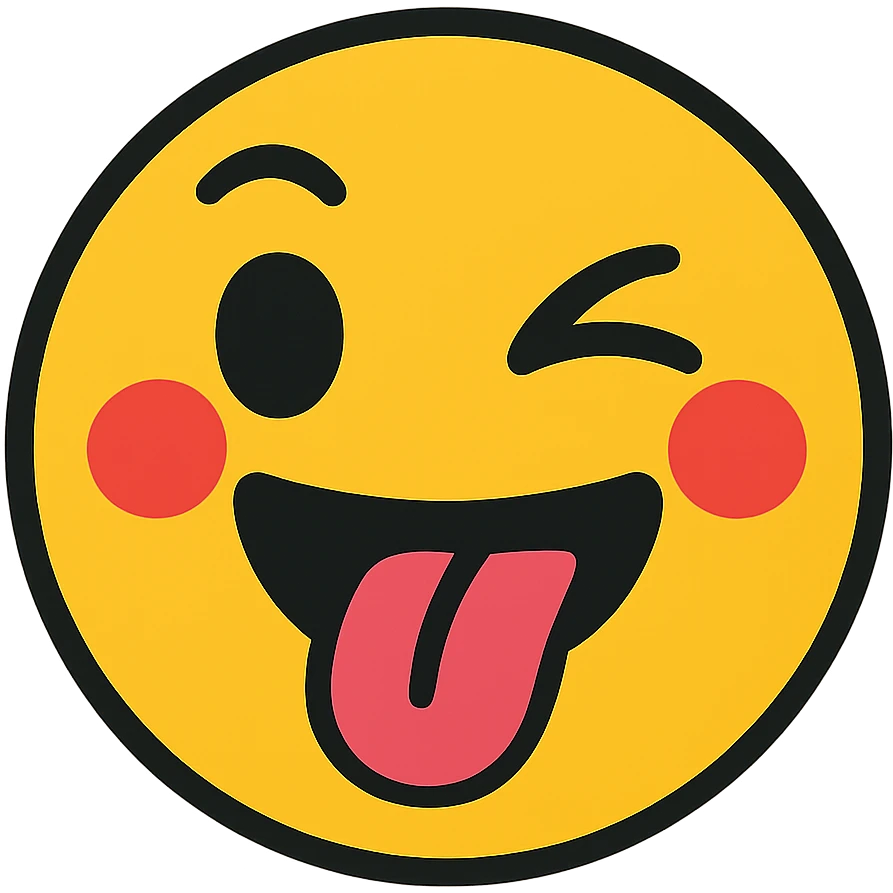 face with one eye winking, tongue out, blushing, vibrant toon style emoji