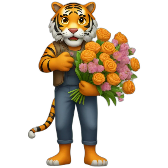 Tiger-man-with-a-flowers-bouquet-in-his-hands emoji