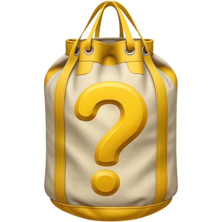 heavy bag printed with overstuffed with yellow question marks emoji