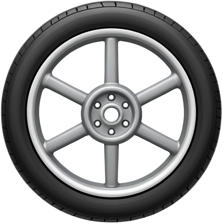 Front-view realistic wheel, perfectly symmetrical, 5–8 short evenly spaced spokes, thick wide outer rubber rim, heavy solid look, centered. emoji