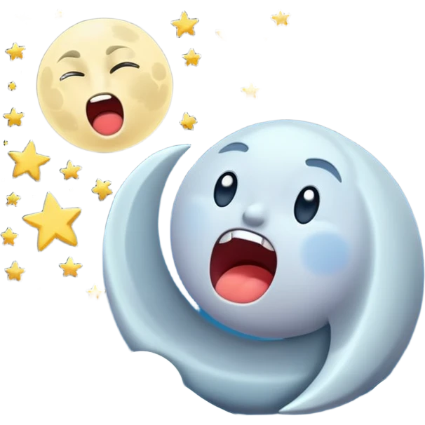 moon screaming silently while stars scatter emoji