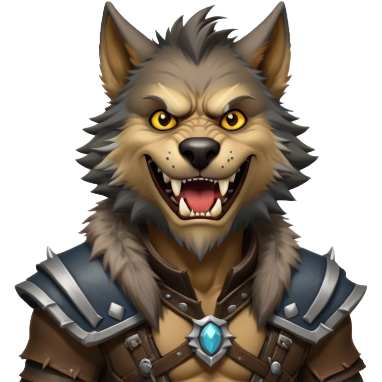 Cinematic Realistic WoW Worgen Portrait, head tilted dramatically with an exaggeratedly amused expression, blending ferocious beastliness with a touch of unexpected humor. His rugged fur, tanned skin, and worn leather garments are rendered with meticulous detail and dynamic lighting, high shine, dramatic yet whimsical, capturing the essence of a worgen whose epic might is tempered by a playful, irreverent charm. emoji