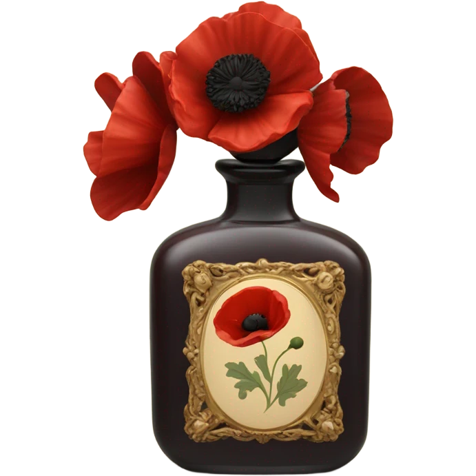 Dark red vintage French style perfume bottle with red poppies
 emoji