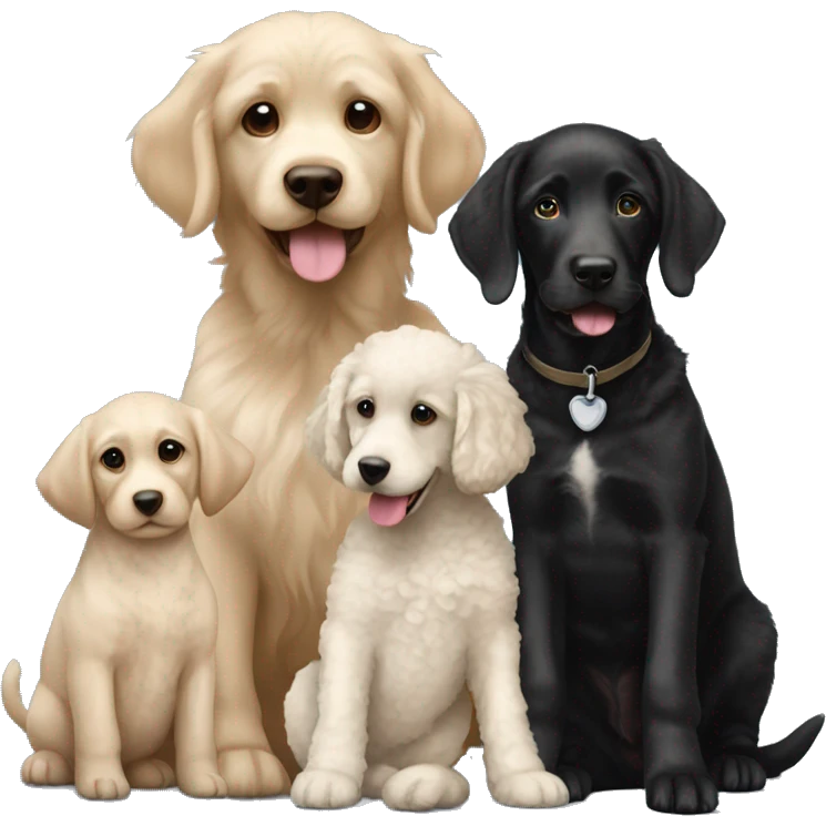 black lab and poodle with their puppies emoji