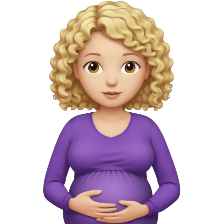 pregnant woman, blond curly hair, purple shirt, head, neck and abdomen only emoji