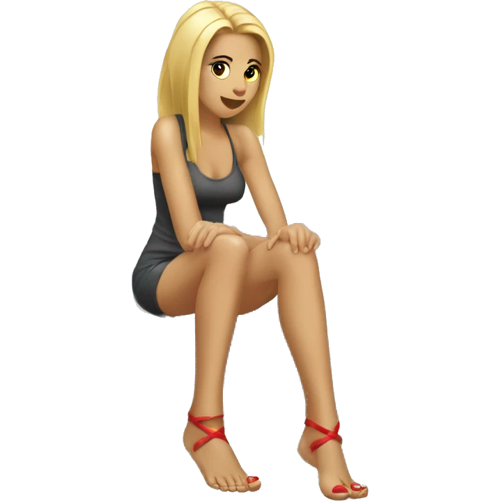 Hot girl looking at her feet blonde hair red toe ails emoji