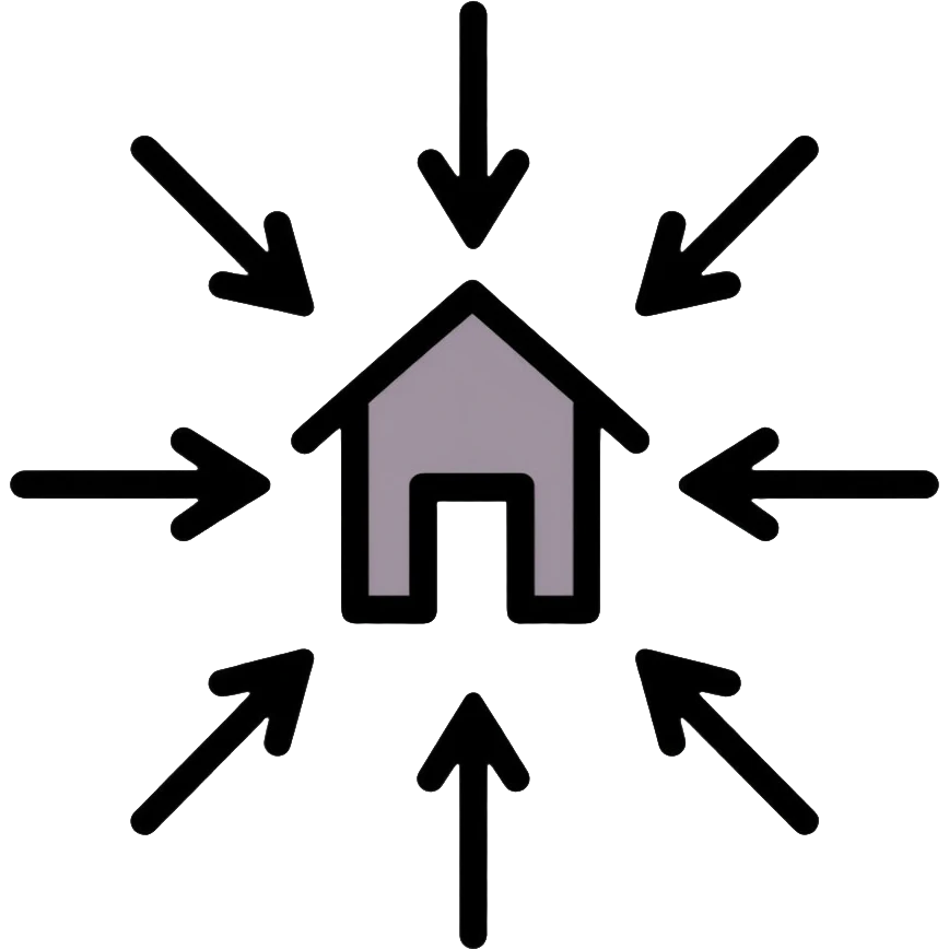 House with multiple arrows pointing inward from all directions, symbolizing environmental influence on behavior emoji