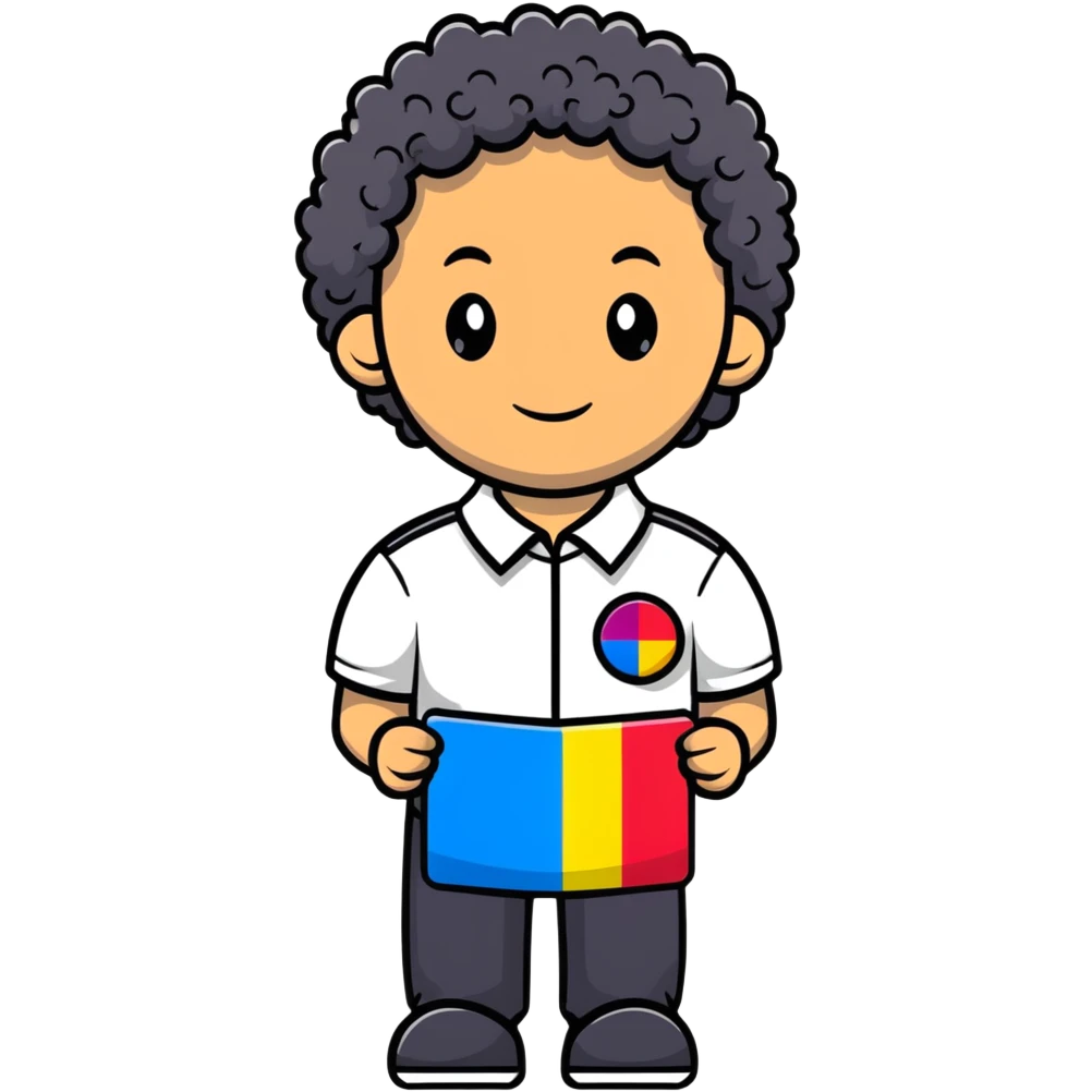 Guy with curly hair with a name tag saying bishop. In his shirt is a rainbow flag emoji