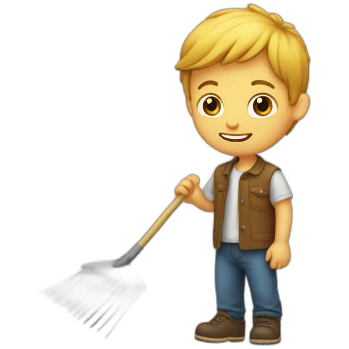 white kid holding a rake emoji
