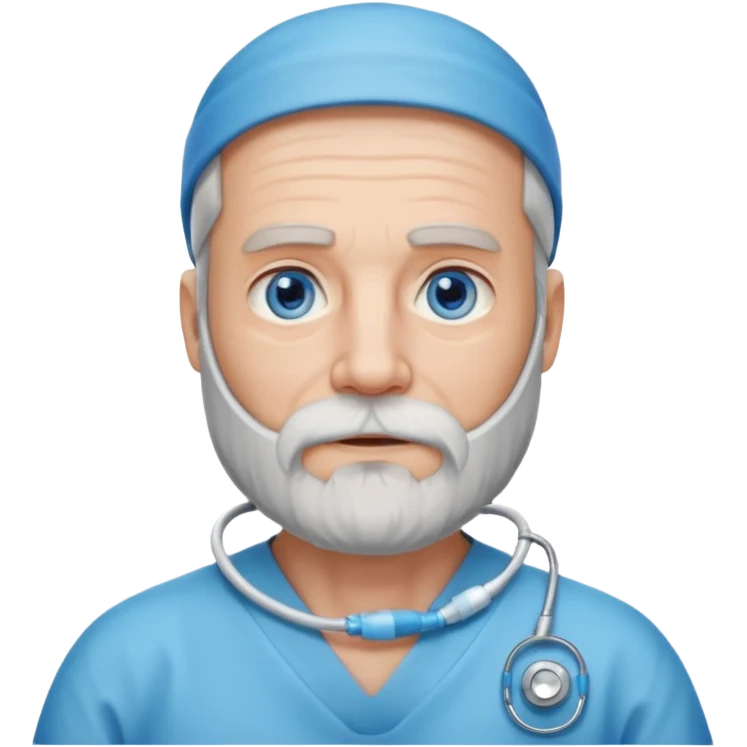 Older man with a full beard, a medical neck brace, and blue eyes. emoji