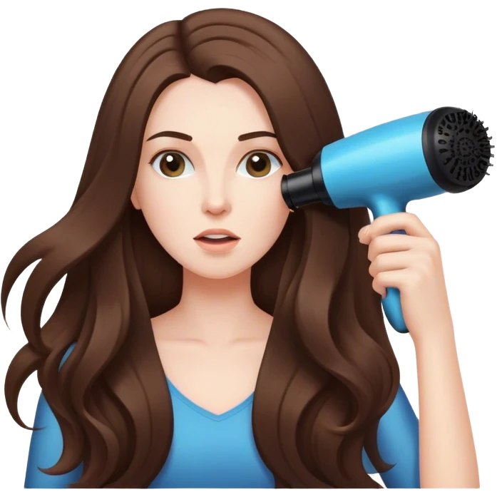 Long hair brunette blow drying hair emoji
