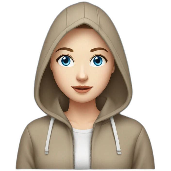 beautiful girl with computer,blue eyes,beautiful girl with short hair with computer,blue eyes,white skin, makeup, hoodie,short light-brown hair,code in background emoji