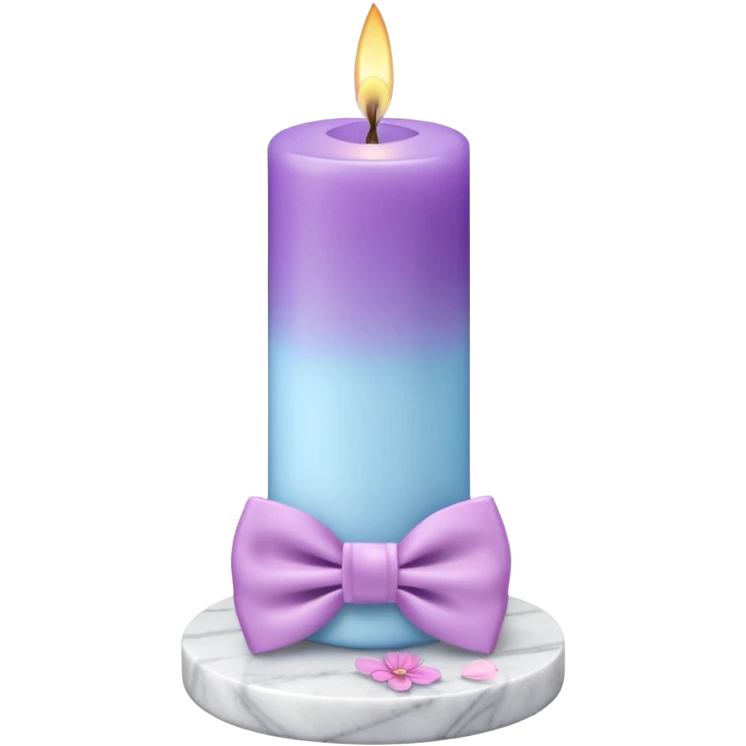 Purple candle on a white marble-candle-holder-stand, flowers, bow tie, light-blue, pink, white, pastel purple, aesthetic emoji