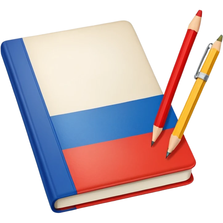 book with Russian flag colors, open notebook and pencil nearby emoji