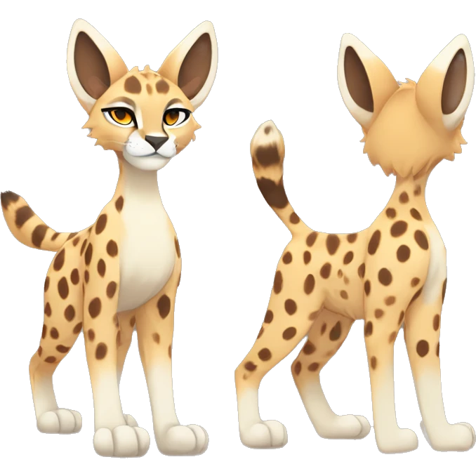 Anthro Beige-Orange-Brown Spotted Fur-Sona-Fakemon Lynx-Caracal-Serval-Cheetah Full Body emoji