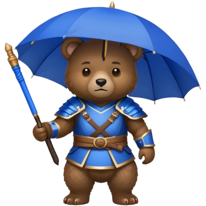 Bear with blue umbrella, wearing samurai emoji