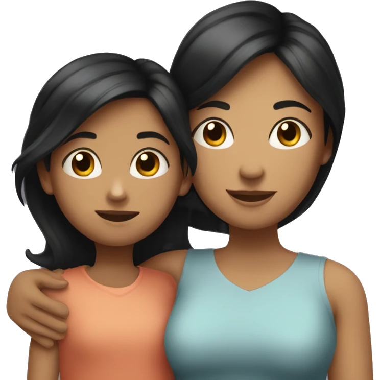 hug mother with short black hair and daughter with long brown hair emoji