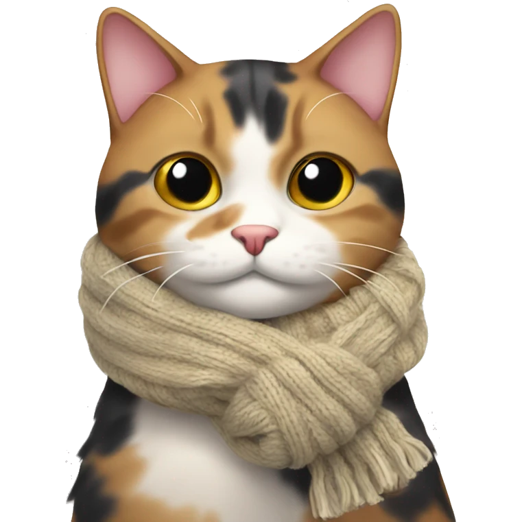 Fat Calico cat wearing a knit scarf emoji