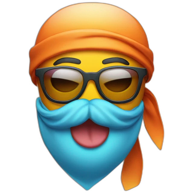 emoji sticking out tongue and closed right eye with gradient glasses, beard and bandana on head emoji