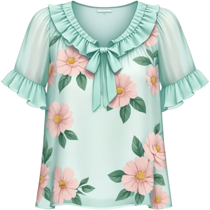 White Floral short sleeve chiffon ruffle blouse emoji