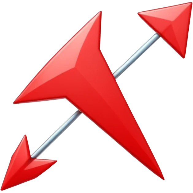 3D Apple style emoji of a pointed arrow, sleek and shiny, vibrant colors, floating on white background, soft shadows, high detail, playful and cute. emoji