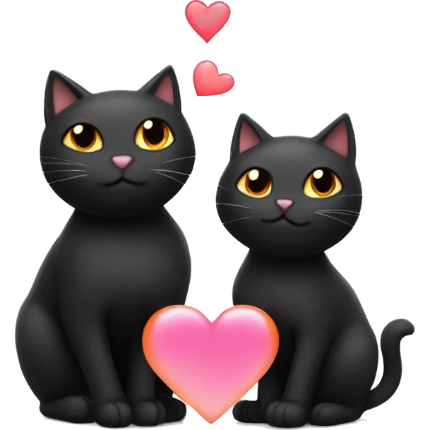 black cat and orange cat sharing pink heart emoji