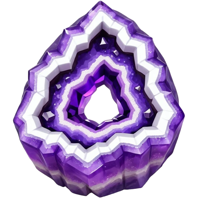 3D render of Rock Candy Geode, made entirely of dessert materials, glistening sugar crystal texture, sjagged translucent purple sugar crystals, delicious confectionery aesthetic, Apple emoji style, isolated on white background --v 6.0. emoji